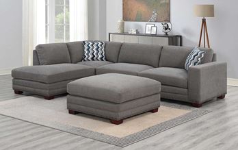Ontai Penelope Silver Fabric Sectional with Ottoman & Left-Hand Chaise