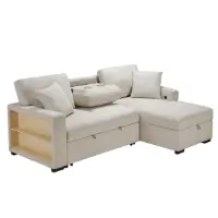 Homelegance Pompano Beige Boucle Sofa with Right-Hand Chaise, Drop-Down Console, Storage & Pop-Up Sleeper