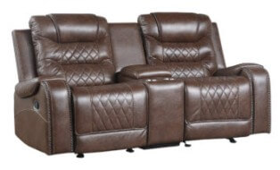 Homelegance Putnam Brown Microsuede Power Reclining Console Loveseat with USB