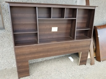 Dark Brown Wood-Look Queen Bookcase Headboard