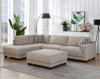 Synergy Raylin 2-Piece Beige Fabric Sectional with Left-Hand Chaise & Ottoman (blemish)