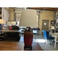 Stylecraft Red & Black Glazed Ceramic Table Lamp With Rounded Shade