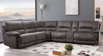 Manwah Charcoal Fabric 6-Piece Power Reclining Sectional with Power Headrests