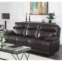 Jason Furniture Ridgewin Dark Brown Leather Dual Power Reclining Sofa