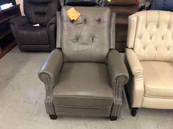 Abbyson Living Ridgewood Grey Top Grain Leather Pushback Recliner with Rolled Arms (blemish)
