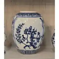 Three Hands White & Blue Round Oriental Vase