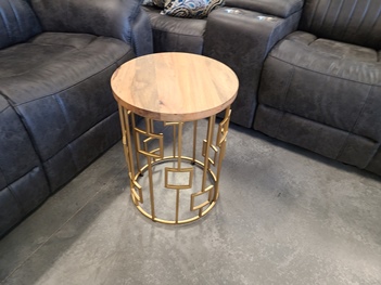 Round Gold Side Table with Hardwood Top
