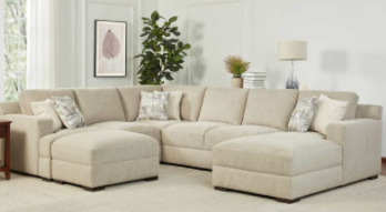 Ruston Light Beige Fabric 3-Piece Sectional with Right-Hand Chaise & Ottoman