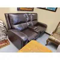 Manwah Sawyer Leather Power Reclining Console Loveseat