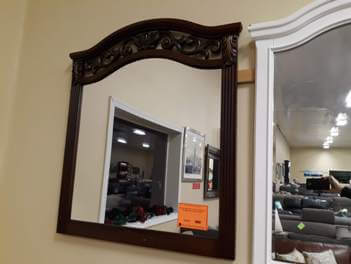 Cherry Finish Mirror with Arched Top & Scrolling Iron Accents