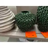 Three Hands Short & Wide Textured Green Ceramic Vase