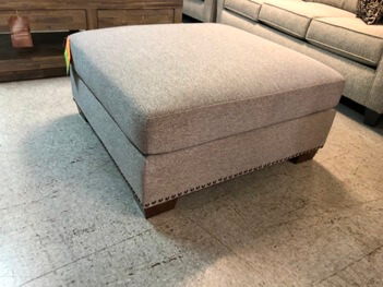 Plush Silver Ottoman with Nailhead Trim