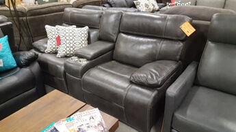Simon Li Charcoal Leather Power Reclining Console Sofa with Adjustable Headrest