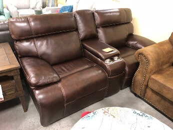 Simon Li Dark Brown Leather Power Reclining Console Sofa with Adjustable Headrest