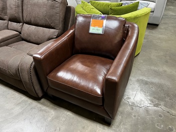 Simon Li Rich Brown Leather Chair with Sloped Arms