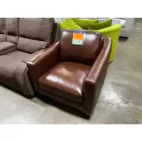 Simon Li Rich Brown Leather Chair with Sloped Arms
