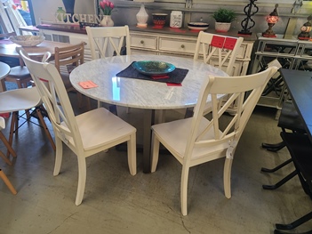 Modus White Marble Top Round Dining Table with Slender Metal Base