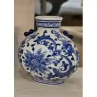 Three Hands White & Blue Medium Sculpted Oriental Vase