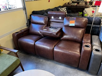 Manwah Softee Walnut Leather Dual Power Reclining Sofa