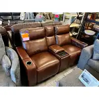 Manwah Softee Walnut Leather Dual Power Reclining Loveseat