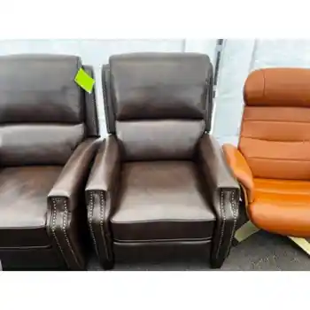 Springfield Chocolate Leather Pushback Recliner with Nailhead Trim