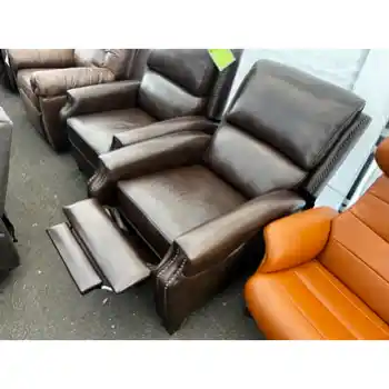 Springfield Chocolate Leather Pushback Recliner with Nailhead Trim