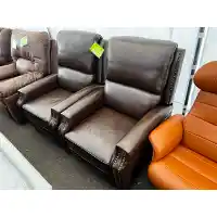 Springfield Chocolate Leather Pushback Recliner with Nailhead Trim