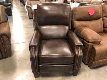 Springfield Chocolate Leather Pushback Recliner with Nailhead Trim