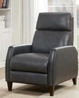 Synergy Charcoal Leather Pushback Recliner with Squared Arms
