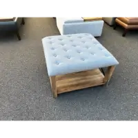Stanley Ranger Tufted Grey Ottoman with Rustic Oak Finish Frame