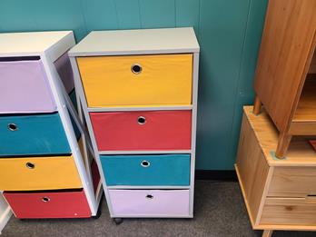 Grey 4-Shelf Rolling Storage Shelf with 4 Colored Storage Boxes