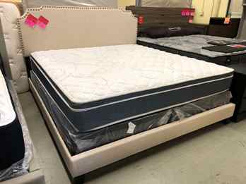 Coaster Tamarac Beige Fabric Queen Bed with Nailhead Trim