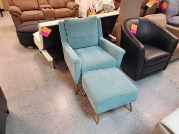 Handy Living Garner Light Teal Fabric Chair & Ottoman