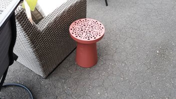 Outdoor Terracotta Round Metal Pedestal Side Table with Cut-Out Accents
