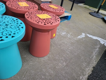 Outdoor Terracotta Round Metal Pedestal Side Table with Cut-Out Accents