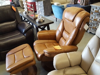 Manwah Majesty Cognac Leather Recliner with Ottoman