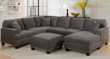 Emerald Tia Fabric 3-Piece Sectional with Ottoman