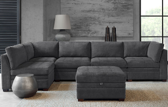 Thomasville Tisdale Charcoal Fabric 5-Piece Sectional with Storage Ottoman & Tufted Accents (blemish on seat)
