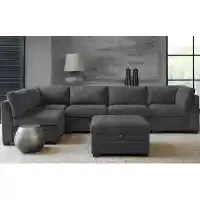 Thomasville Tisdale Charcoal Fabric 5-Piece Sectional with Storage Ottoman & Tufted Accents