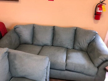 Ashley Madeline Light Teal Microsuede Sofa with Flaired Arms