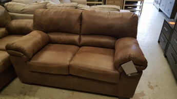 Benton Toffee Microsuede Loveseat with Contrast Stitching Accents