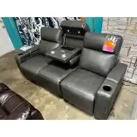 Manwah Samuel Softee Charcoal Leather Dual Power Reclining Sofa (console charging & lights do not work)