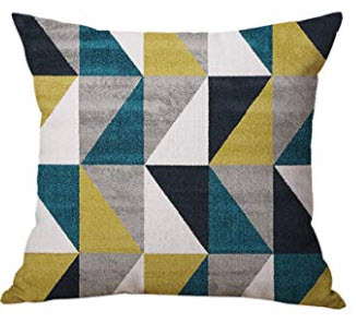 Dark Teal, Black, Silver, White & Lime Green Triangles Throw Pillows (set of 2)