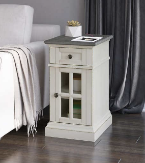 Twin Star White End Table with USB (blemish)