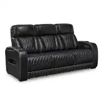 Ashley Bentley Black Leather Dual Power Reclining Sofa with Air Massage, USB & LEDs