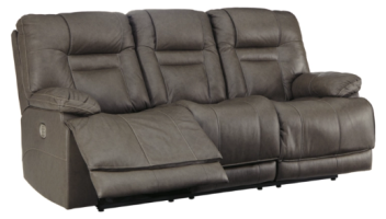 Ashley Wilson Charcoal Leather Triple Power Reclining Sofa (blemish)