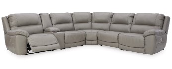 Ashley Dunkirk Grey Leather 6-Piece Power Reclining Sectional with Power Headrest