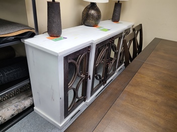 Vintage Furniture Circled 4-Door Console in Nero White with Ashe Grey Doors & Mirrored Accents (blemished)