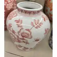 Three Hands White & Dark Coral Large Oriental Vase