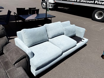 Light Blue Fabric Sofa (missing 1 seat cushion)